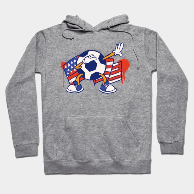 Dabbing Soccer Ball Cartoon USA American Flag Hoodie by Now Boarding